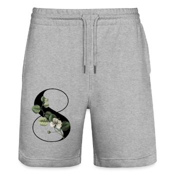 Number 8 Green Floral -8th Floral Birthday - Stanley/Stella Trainer Unisex Organic Jogging Shorts - heather grey - Front - Nik (191cm) & Marisol (170cm)