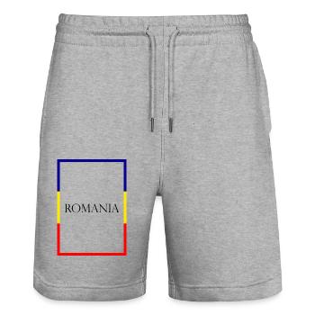 Roumanie Roumanie Lettrage de déclaration avec drapeau - Short de jogging bio TRAINER Stanley/Stella unisexe - gris chiné - Devant - Nik (191cm) & Marisol (170cm)