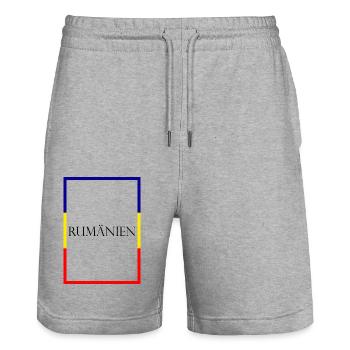Rumänien România Statement Schriftzug mit Fahne - Stanley/Stella Unisex Bio Joggingshorts Trainer  - Grau meliert - Vorne - Nik (191cm) & Marisol (170cm)