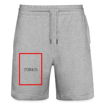 Turkey Türkiye Statement Lettering with Flag - Stanley/Stella Trainer Unisex Organic Jogging Shorts - heather grey - Front - Nik (191cm) & Marisol (170cm)