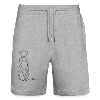 Meerkat One Line Art Motif - Stanley/Stella Trainer Unisex Organic Jogging Shorts - heather grey - Front - Nik (191cm) & Marisol (170cm)