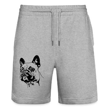 Tête de Bouledogue Français - Short de jogging bio TRAINER Stanley/Stella unisexe - gris chiné - Devant - Nik (191cm) & Marisol (170cm)