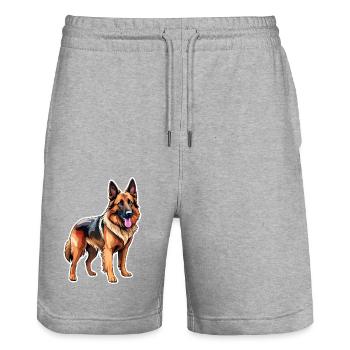 Belgian Shepherd Watercolor - Stanley/Stella Trainer Unisex Organic Jogging Shorts - heather grey - Front - Nik (191cm) & Marisol (170cm)