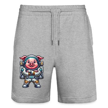Astronaute Cochon Cosmonaute de l’univers de l’espace - Short de jogging bio TRAINER Stanley/Stella unisexe - gris chiné - Devant - Nik (191cm) & Marisol (170cm)