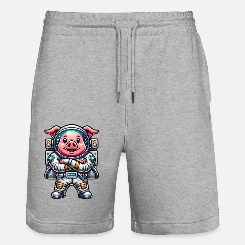 Astronaut Pig Space Universe Cosmonaut - Stanley/Stella Trainer Unisex Organic Jogging Shorts - heather grey