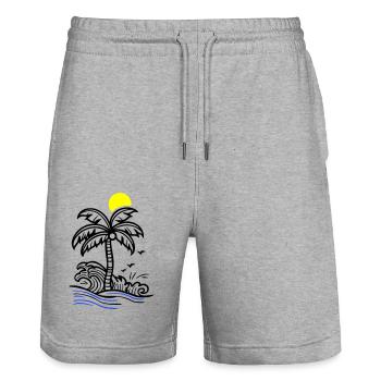 Palm Tree Holidays Beach Summer - Stanley/Stella Trainer Unisex Organic Jogging Shorts - heather grey - Front - Nik (191cm) & Marisol (170cm)