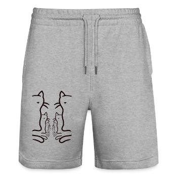 Minimalistisch Katzen Katze Retro Vintage 80er - Stanley/Stella Unisex Bio Joggingshorts Trainer  - Grau meliert - Vorne - Nik (191cm) & Marisol (170cm)