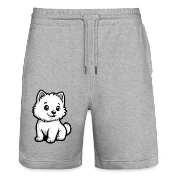 Samoyède chien bande dessinée mignon - Short de jogging bio TRAINER Stanley/Stella unisexe - gris chiné - Devant - Nik (191cm) & Marisol (170cm)