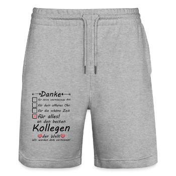 Ich werde dich vermissen Kollege Danke Abschied - Stanley/Stella Unisex Bio Joggingshorts Trainer  - Grau meliert - Vorne - Nik (191cm) & Marisol (170cm)