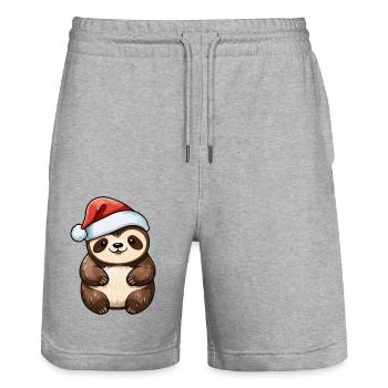 Dessin de Noël paresseux - Short de jogging bio TRAINER Stanley/Stella unisexe - gris chiné - Devant - Nik (191cm) & Marisol (170cm)
