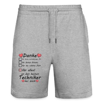 Beste Techniker Danke sagen zum Abschied Rente - Stanley/Stella Unisex Bio Joggingshorts Trainer  - Grau meliert - Vorne - Nik (191cm) & Marisol (170cm)