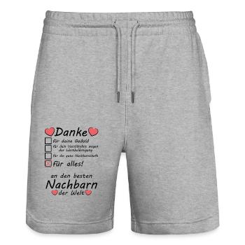 Nachbarn wegen Party Baulärm Danke sagen - Stanley/Stella Unisex Bio Joggingshorts Trainer  - Grau meliert - Vorne - Nik (191cm) & Marisol (170cm)