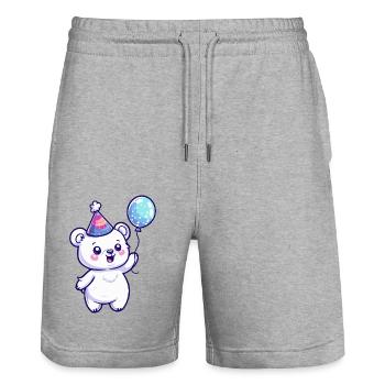Ours polaire Anniversaire Bande dessinée Mignon - Short de jogging bio TRAINER Stanley/Stella unisexe - gris chiné - Devant - Nik (191cm) & Marisol (170cm)