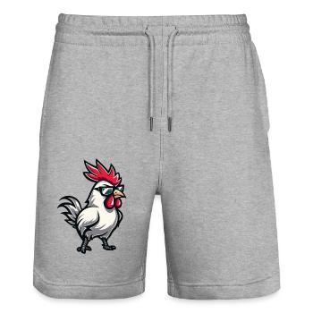 Rooster Comic Cool - Stanley/Stella Trainer Unisex Organic Jogging Shorts - heather grey - Front - Nik (191cm) & Marisol (170cm)