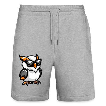 Owl Comic Cool - Stanley/Stella Trainer Unisex Organic Jogging Shorts - heather grey - Front - Nik (191cm) & Marisol (170cm)
