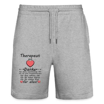 Gruppentherapie Therapeut Danke zum Abschied - Stanley/Stella Unisex Bio Joggingshorts Trainer  - Grau meliert - Vorne - Nik (191cm) & Marisol (170cm)