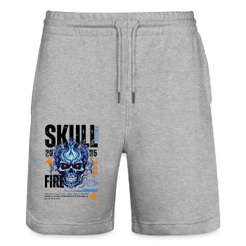 Blue Skull Black - Stanley/Stella Trainer Unisex Organic Jogging Shorts - heather grey - Front - Nik (191cm) & Marisol (170cm)