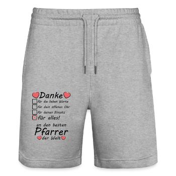 Danke Dankeschön an Pfarrer für Kommunion - Stanley/Stella Unisex Bio Joggingshorts Trainer  - Grau meliert - Vorne - Nik (191cm) & Marisol (170cm)