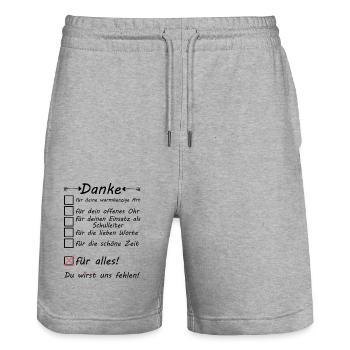 Abschiedsgeschenk Abschied Schulleiter - Stanley/Stella Unisex Bio Joggingshorts Trainer  - Grau meliert - Vorne - Nik (191cm) & Marisol (170cm)