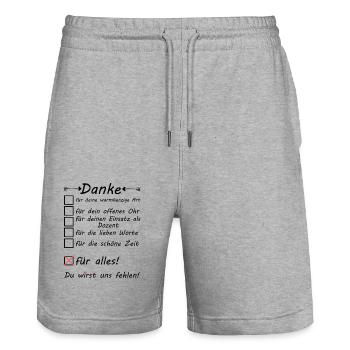 Dozent Abschied Abschiedsgeschenk Danke - Stanley/Stella Unisex Bio Joggingshorts Trainer  - Grau meliert - Vorne - Nik (191cm) & Marisol (170cm)