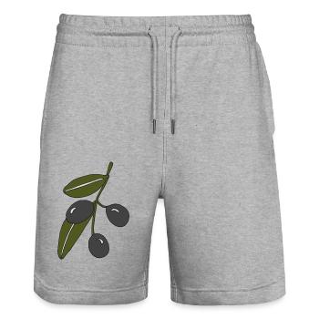 olive branch - Stanley/Stella Trainer Unisex Organic Jogging Shorts - heather grey - Front - Nik (191cm) & Marisol (170cm)