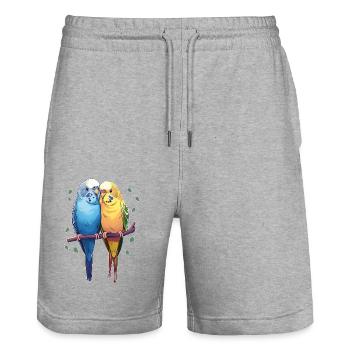 Budgies - Stanley/Stella Trainer Unisex Organic Jogging Shorts - heather grey - Front - Nik (191cm) & Marisol (170cm)
