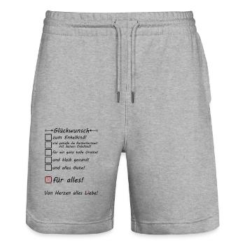 Uroma Glückwunsch zum Enkel Enkelin Enkelkind - Stanley/Stella Unisex Bio Joggingshorts Trainer  - Grau meliert - Vorne - Nik (191cm) & Marisol (170cm)