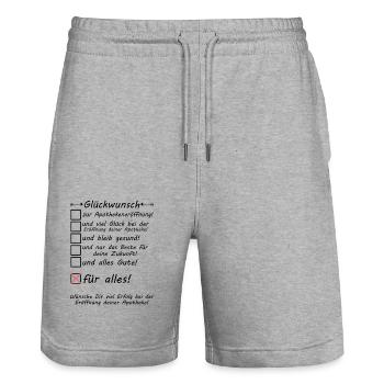 Eröffnung einer neuen Apotheke Glückwunsch - Stanley/Stella Unisex Bio Joggingshorts Trainer  - Grau meliert - Vorne - Nik (191cm) & Marisol (170cm)