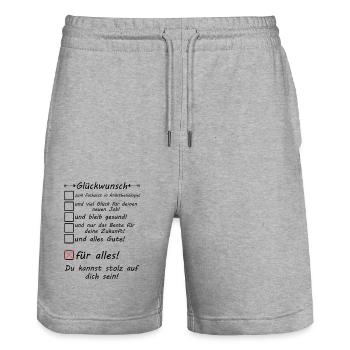 Facharzt zum Anästhesiologie bestanden Glückwunsch - Stanley/Stella Unisex Bio Joggingshorts Trainer  - Grau meliert - Vorne - Nik (191cm) & Marisol (170cm)