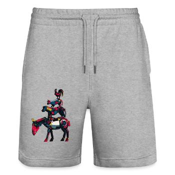 Town Musicians "Comic Robot" - Stanley/Stella Trainer Unisex Organic Jogging Shorts - heather grey - Front - Nik (191cm) & Marisol (170cm)