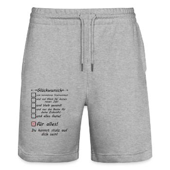 Staatsexamen Bestanden Herzlichen Glückwünsch - Stanley/Stella Unisex Bio Joggingshorts Trainer  - Grau meliert - Vorne - Nik (191cm) & Marisol (170cm)