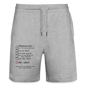 Unternehmensgründung Firma gründen Glückwunsch - Stanley/Stella Unisex Bio Joggingshorts Trainer  - Grau meliert - Vorne - Nik (191cm) & Marisol (170cm)