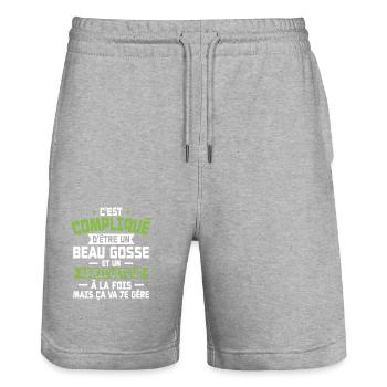 Bogosse und Bauer - Stanley/Stella Unisex Bio Joggingshorts Trainer  - Grau meliert - Vorne - Nik (191cm) & Marisol (170cm)