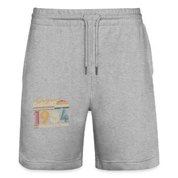 Original 1984 Jahrgang Geburtstag Retro Geschenk - Stanley/Stella Unisex Bio Joggingshorts Trainer  - Grau meliert - Vorne - Nik (191cm) & Marisol (170cm)