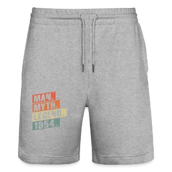 Vintage Born 1954 Man Myth Legend - Stanley/Stella Trainer Unisex Organic Jogging Shorts - heather grey - Front - Nik (191cm) & Marisol (170cm)