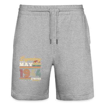 Legendary Since May 1944 Vintage Retro Birthday - Stanley/Stella Trainer Unisex Organic Jogging Shorts - heather grey - Front - Nik (191cm) & Marisol (170cm)
