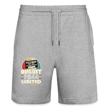Legendary since August 1944 Vintage Birthday - Stanley/Stella Trainer Unisex Organic Jogging Shorts - heather grey - Front - Nik (191cm) & Marisol (170cm)