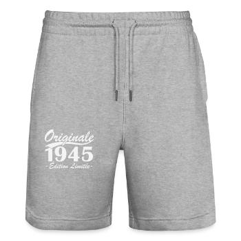 Original 1945 Limited Edition - Stanley/Stella Trainer Unisex Organic Jogging Shorts - heather grey - Front - Nik (191cm) & Marisol (170cm)