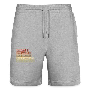 Vintage Born 2007 Man Myth Legend - Stanley/Stella Trainer Unisex Organic Jogging Shorts - heather grey - Front - Nik (191cm) & Marisol (170cm)