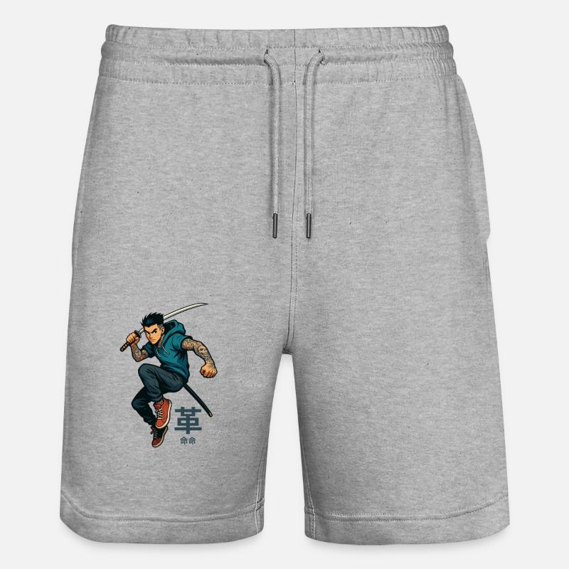 Samouraï cool avec katana - Short de jogging bio TRAINER Stanley/Stella unisexe - gris chiné