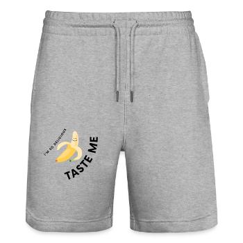 Taste Me Funny tshirt Design Banana - Stanley/Stella Unisex Bio Joggingshorts Trainer  - Grau meliert - Vorne - Nik (191cm) & Marisol (170cm)