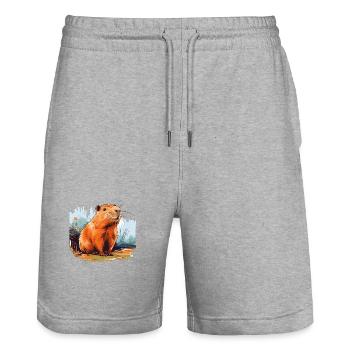 Capybara - Stanley/Stella Unisex Bio Joggingshorts Trainer  - Grau meliert - Vorne - Nik (191cm) & Marisol (170cm)