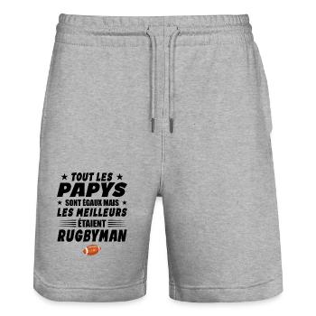 Papy Ancien Rugbyman Cadeau Fête Grand Père - Short de jogging bio TRAINER Stanley/Stella unisexe - gris chiné - Devant - Nik (191cm) & Marisol (170cm)