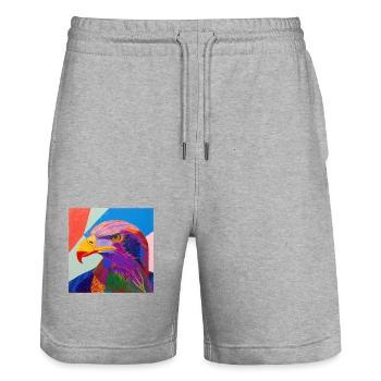 adler, vogel, bunt, tier, geschenk, geschenkidee - Stanley/Stella Unisex Bio Joggingshorts Trainer  - Grau meliert - Vorne - Nik (191cm) & Marisol (170cm)