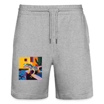 gecko, echsen, bunt, tier, geschenk, geschenkidee - Stanley/Stella Unisex Bio Joggingshorts Trainer  - Grau meliert - Vorne - Nik (191cm) & Marisol (170cm)