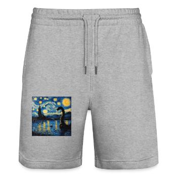 loch ness monster, nessie, van gogh, sternenacht - Stanley/Stella Unisex Bio Joggingshorts Trainer  - Grau meliert - Vorne - Nik (191cm) & Marisol (170cm)