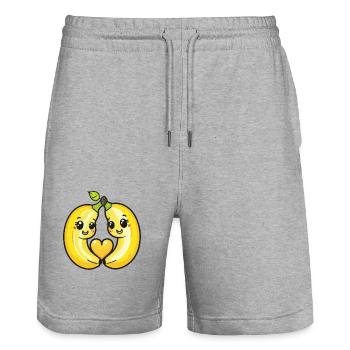 Banane Paar Liebe Herz Valentinstag - Stanley/Stella Unisex Bio Joggingshorts Trainer  - Grau meliert - Vorne - Nik (191cm) & Marisol (170cm)