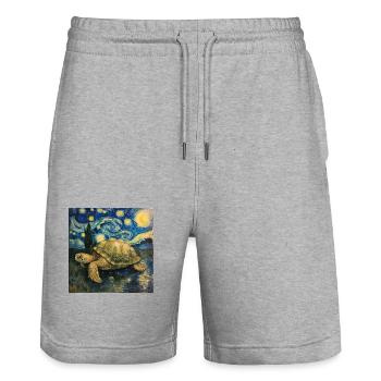 schildkröte, van gogh, sternennacht - Stanley/Stella Unisex Bio Joggingshorts Trainer  - Grau meliert - Vorne - Nik (191cm) & Marisol (170cm)