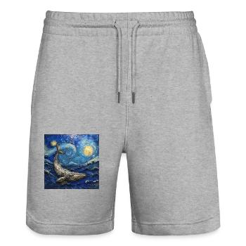 Baleines, Poisson, Océan, Van Gogh, Nuit étoilée - Short de jogging bio TRAINER Stanley/Stella unisexe - gris chiné - Devant - Nik (191cm) & Marisol (170cm)