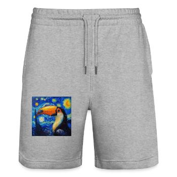 Toucan, Bird, Van Gogh, Starry Night - Stanley/Stella Trainer Unisex Organic Jogging Shorts - heather grey - Front - Nik (191cm) & Marisol (170cm)